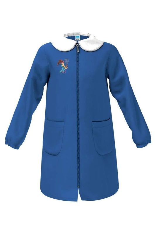 Grembiule scuola elementare Blu bambina con zip Siggi Made in Italy ricamo Tennis 4219