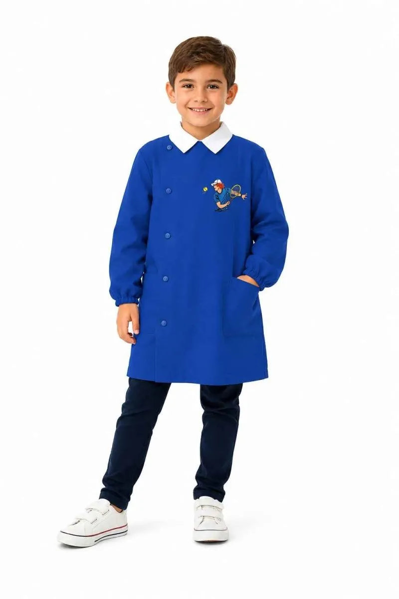 Grembiule scuola elementare Blu bambino Siggi Made in Italy ricamo Tennis Green 4406