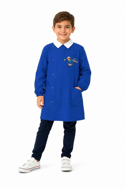 Grembiule scuola elementare Blu bambino Siggi Made in Italy ricamo Tennis Green 4406