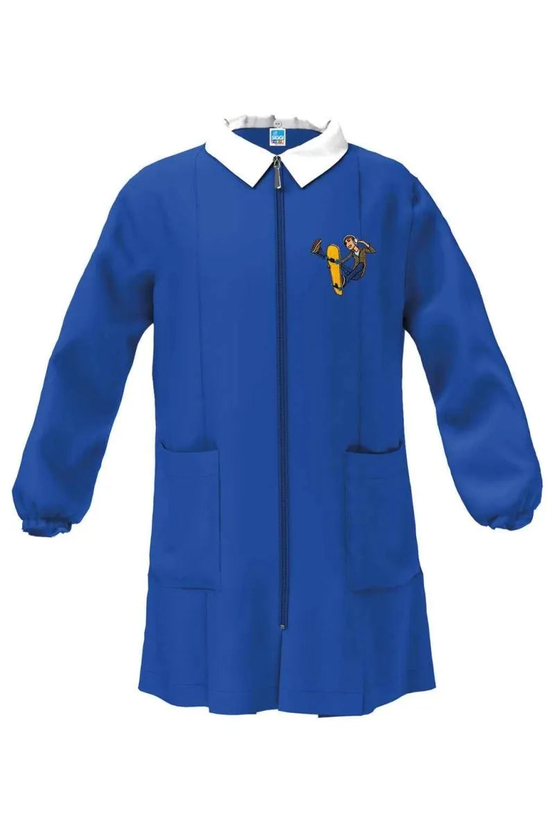 Grembiule scuola elementare Blu con zip bambino Siggi Made in Italy ricamo Skate 4399
