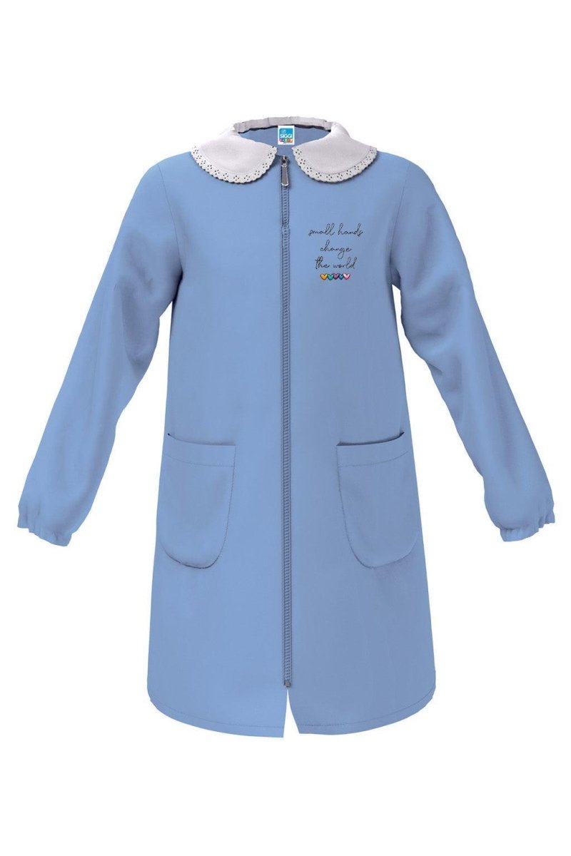 Grembiule scuola elementare Celeste bambina con zip Siggi Made in Italy ricamo Small Hands 4222