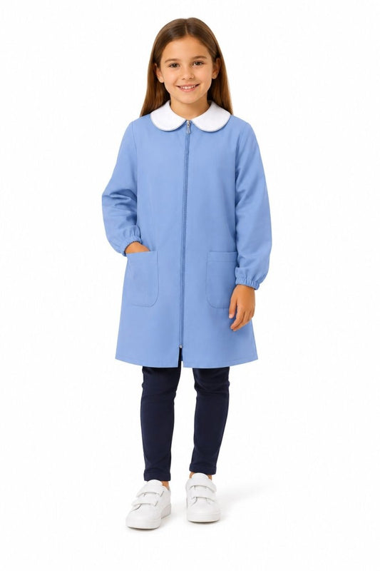 Grembiule scuola elementare Celeste bambina con zip Siggi Made in Italy senza ricamo 1969