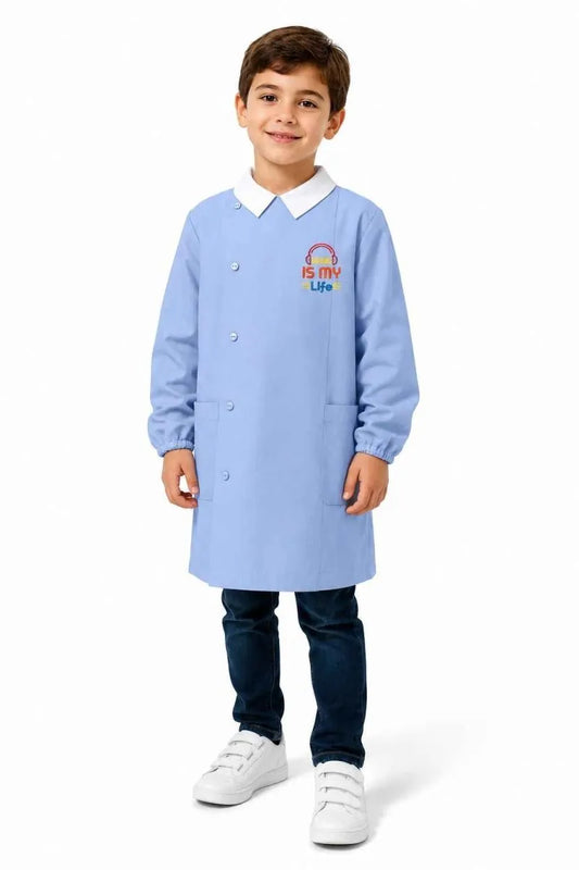 Grembiule scuola elementare Celeste bambino Siggi Made in Italy ricamo Music 4390