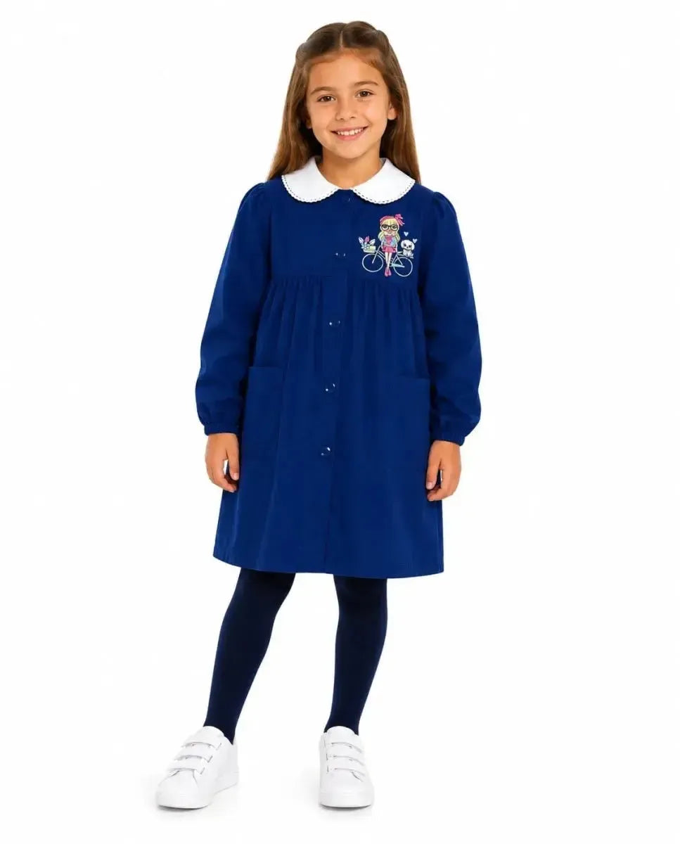 Grembiule scuola elementare bambina Ambrosino Made in Italy ricamo Bici R103