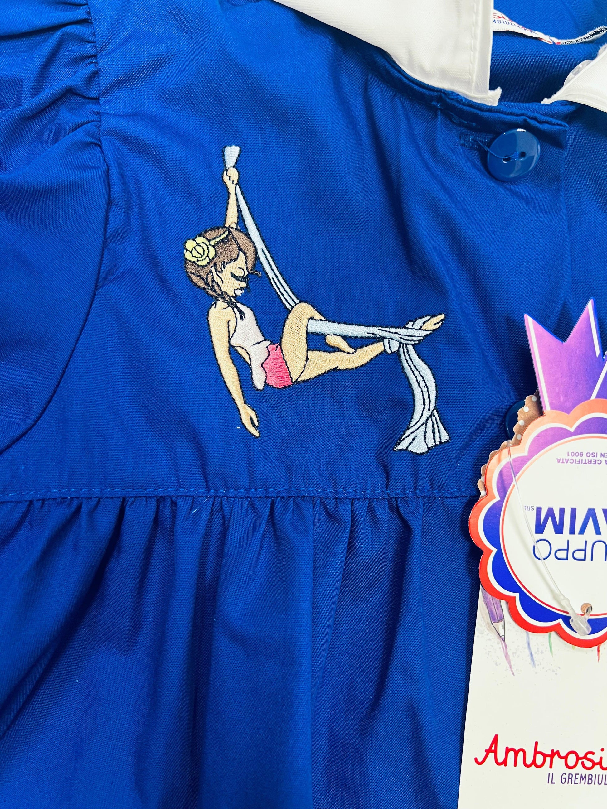 Grembiule scuola elementare bambina Ambrosino Made in Italy ricamo Danza Aerea R101