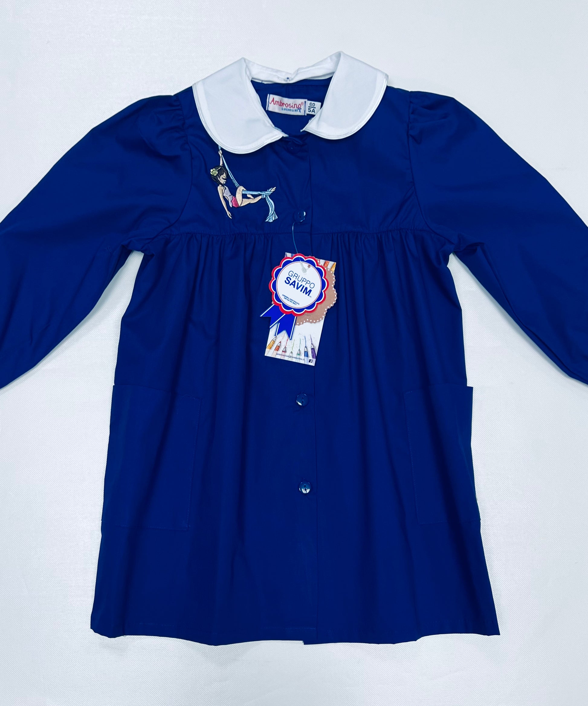 Grembiule scuola elementare bambina Ambrosino Made in Italy ricamo Danza Aerea R101