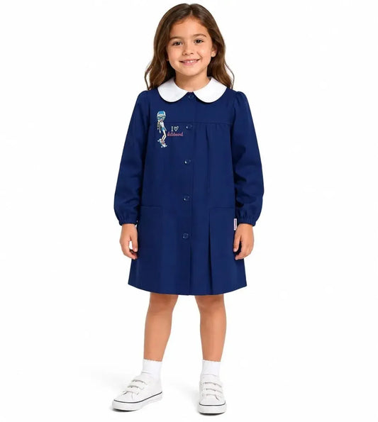 Grembiule scuola elementare bambina Ambrosino Made in Italy ricamo Skateboard R106