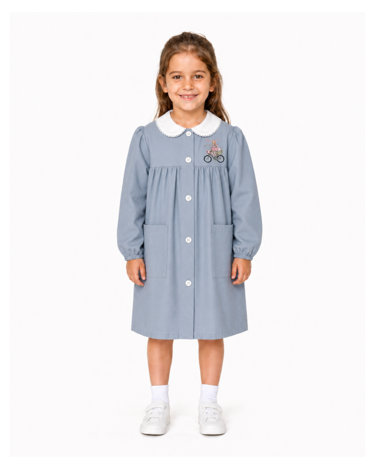 Grembiule scuola elementare bambina celeste Ambrosino Made in Italy ricamo Beautiful O106
