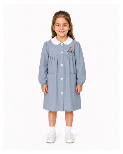 Grembiule scuola elementare bambina celeste Ambrosino Made in Italy ricamo Beautiful O106