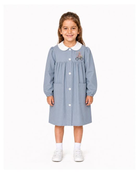 Grembiule scuola elementare bambina celeste Ambrosino Made in Italy ricamo Beautiful O106