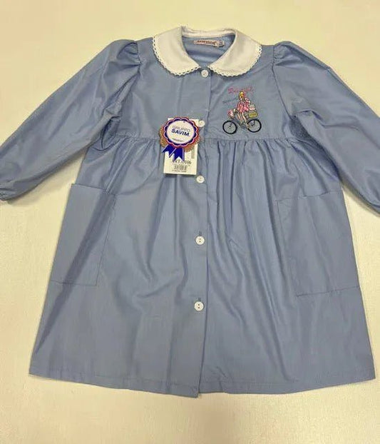 Grembiule scuola elementare bambina celeste Ambrosino Made in Italy ricamo Beautiful O106
