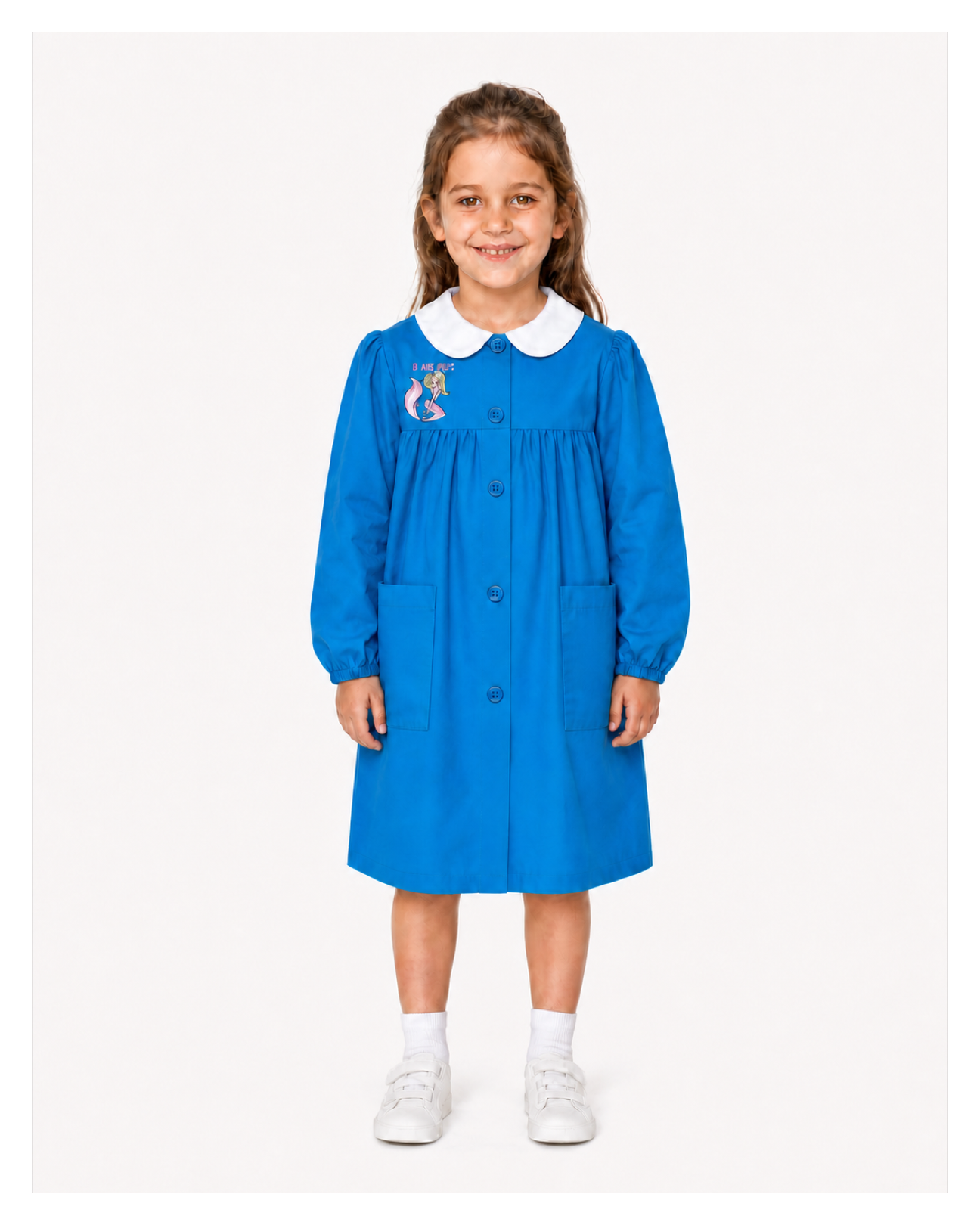 Grembiule scuola elementare bambina celeste Ambrosino Made in Italy ricamo Beautiful Q101
