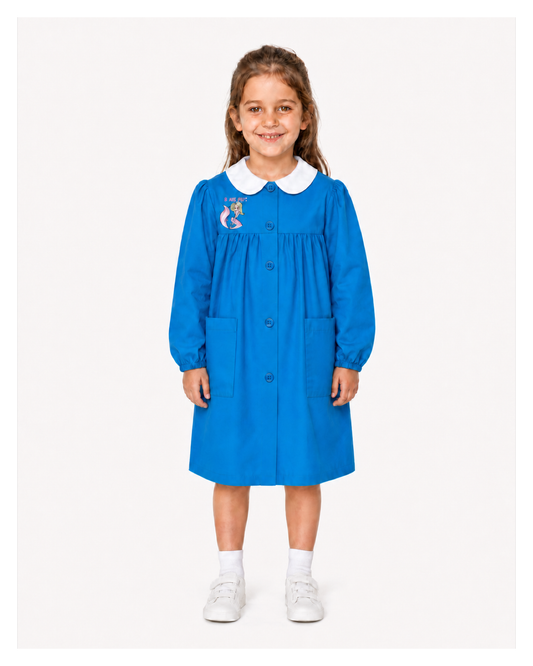 Grembiule scuola elementare bambina celeste Ambrosino Made in Italy ricamo Beautiful Q101