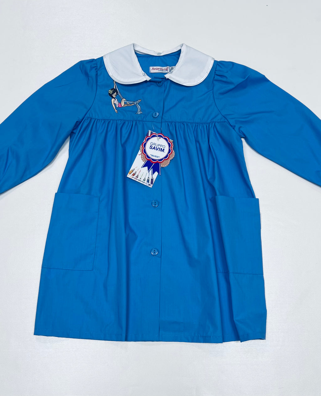 Grembiule scuola elementare bambina celeste Ambrosino Made in Italy ricamo Danza Aerea R101
