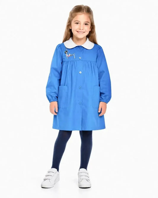 Grembiule scuola elementare bambina celeste Ambrosino Made in Italy ricamo Danza Aerea R101