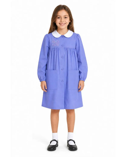 Grembiule scuola elementare bambina celeste Ambrosino Made in Italy ricamo Girl N101