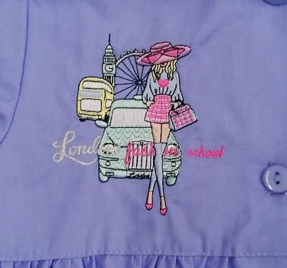 Grembiule scuola elementare bambina celeste Ambrosino Made in Italy ricamo London N103