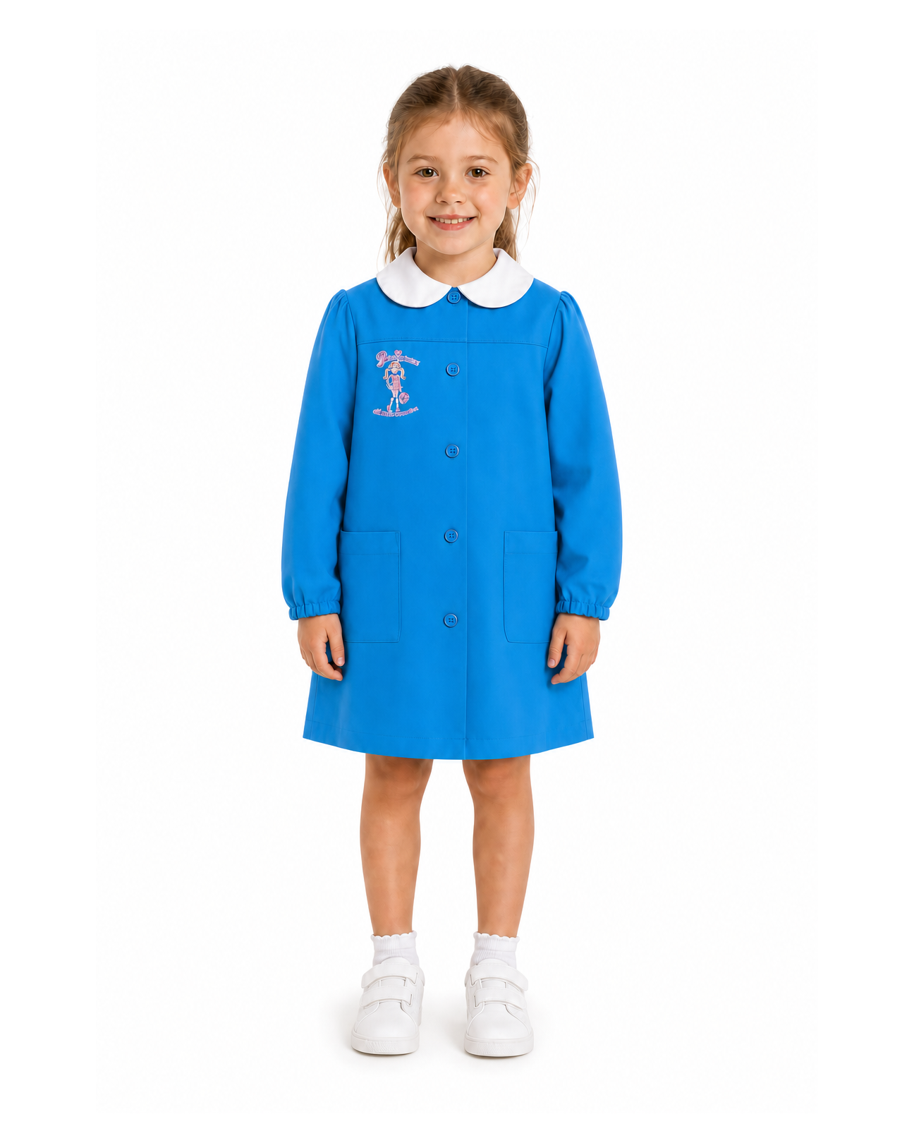 Grembiule scuola elementare bambina celeste Ambrosino Made in Italy ricamo Principessa della scuola Q106
