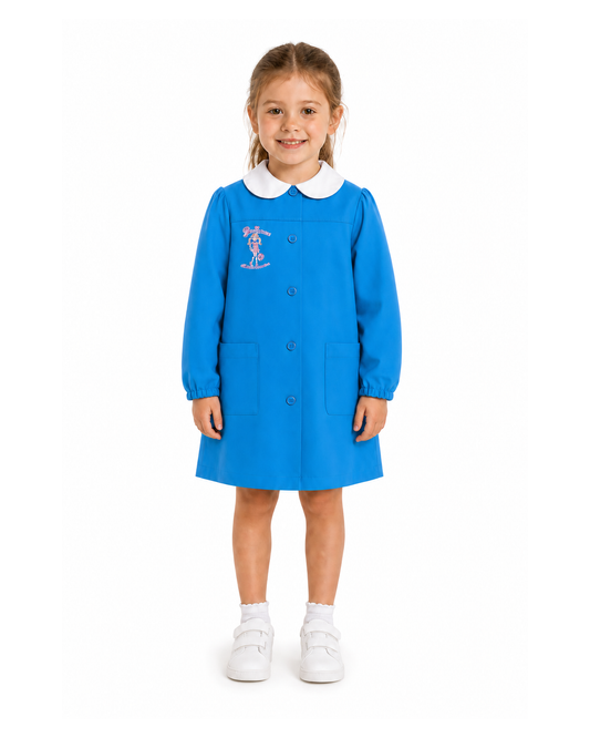 Grembiule scuola elementare bambina celeste Ambrosino Made in Italy ricamo Principessa della scuola Q106
