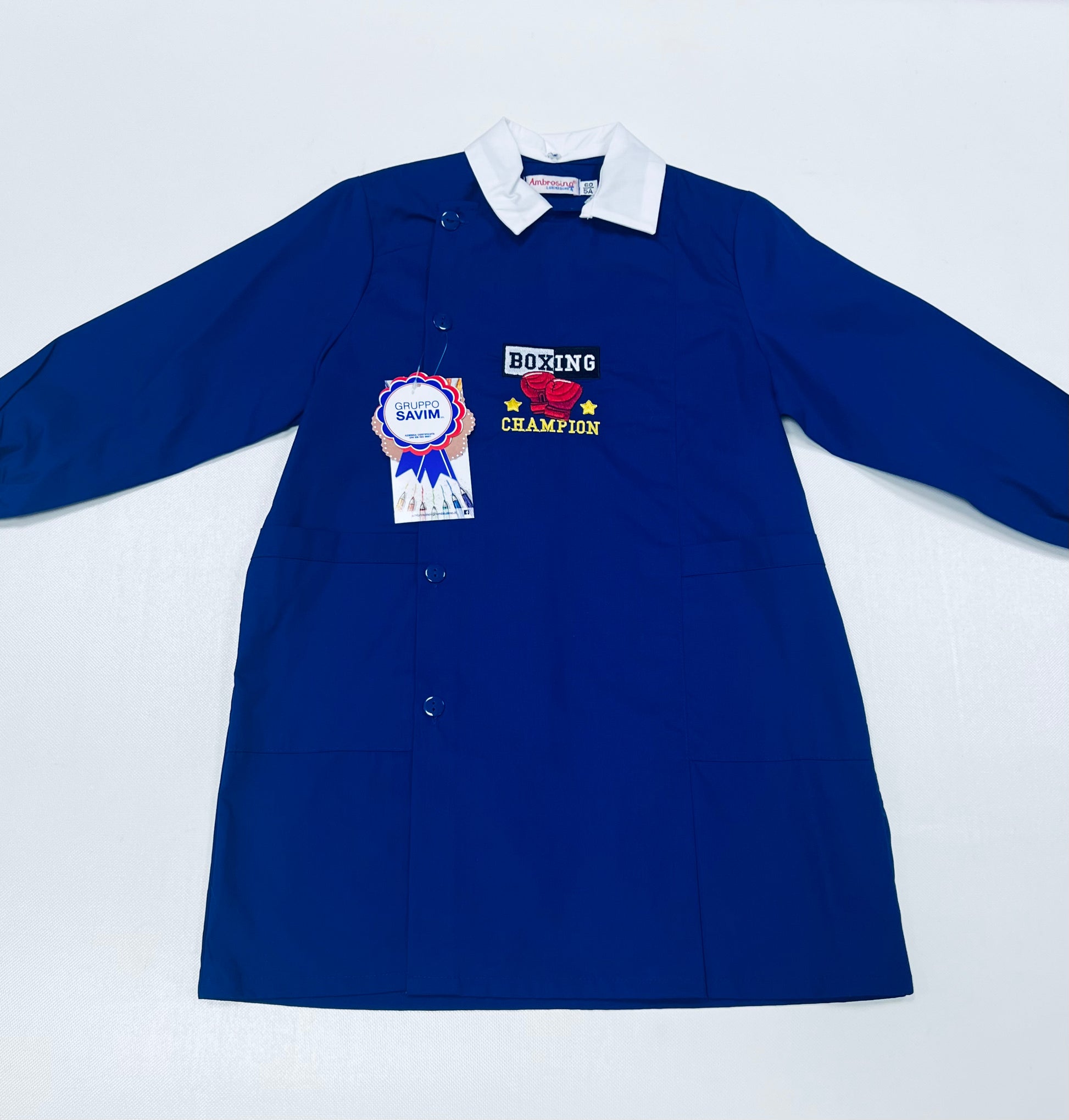 Grembiule scuola elementare bambino Ambrosino Made in Italy ricamo Boxing Q205