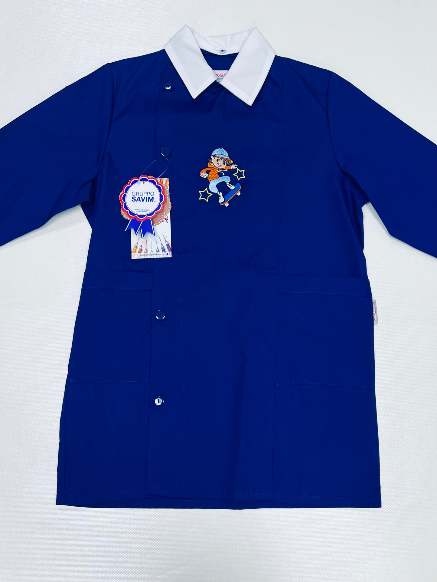 Grembiule scuola elementare bambino Ambrosino Made in Italy ricamo Skate R205
