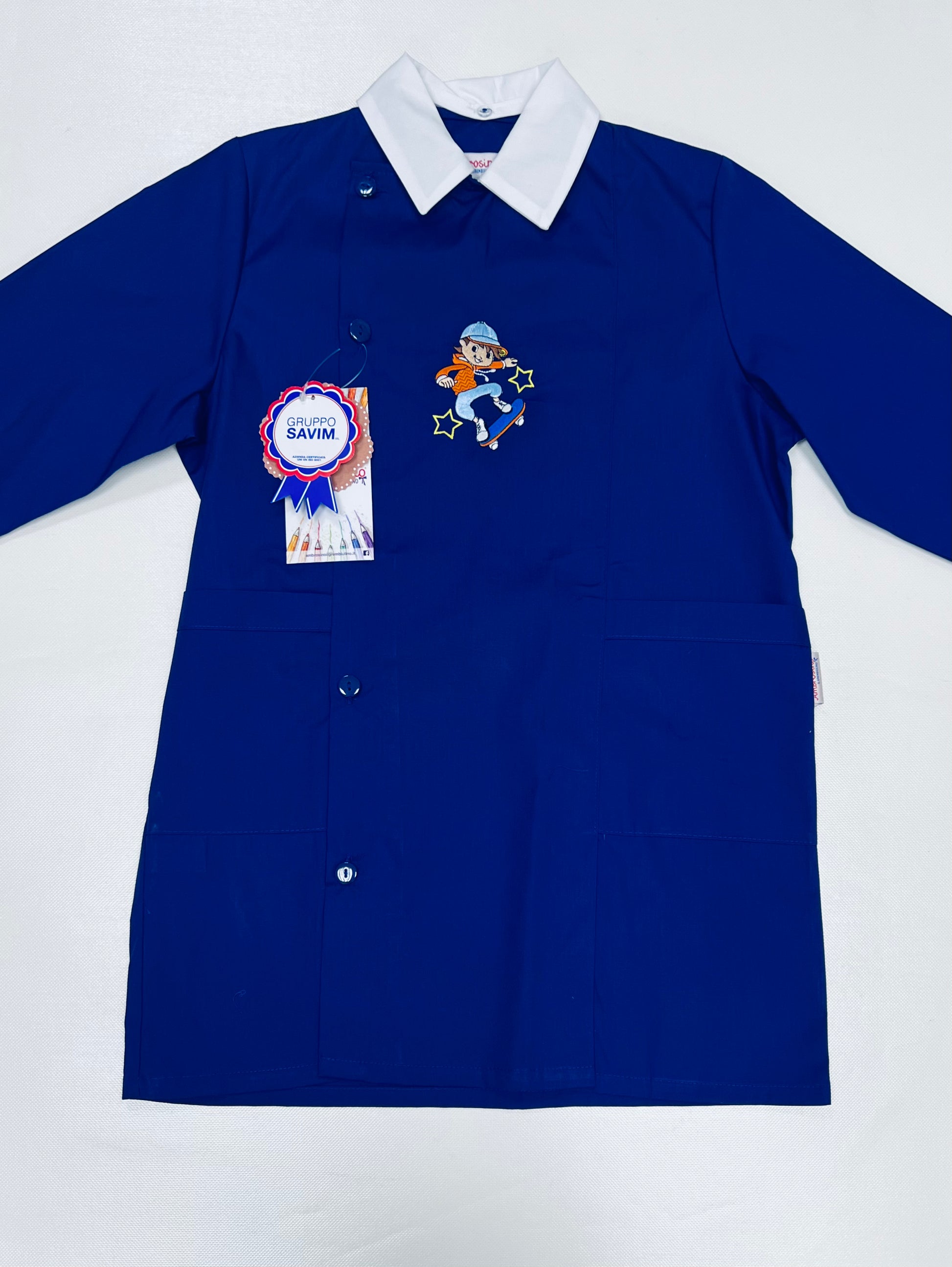 Grembiule scuola elementare bambino Ambrosino Made in Italy ricamo Skate R205
