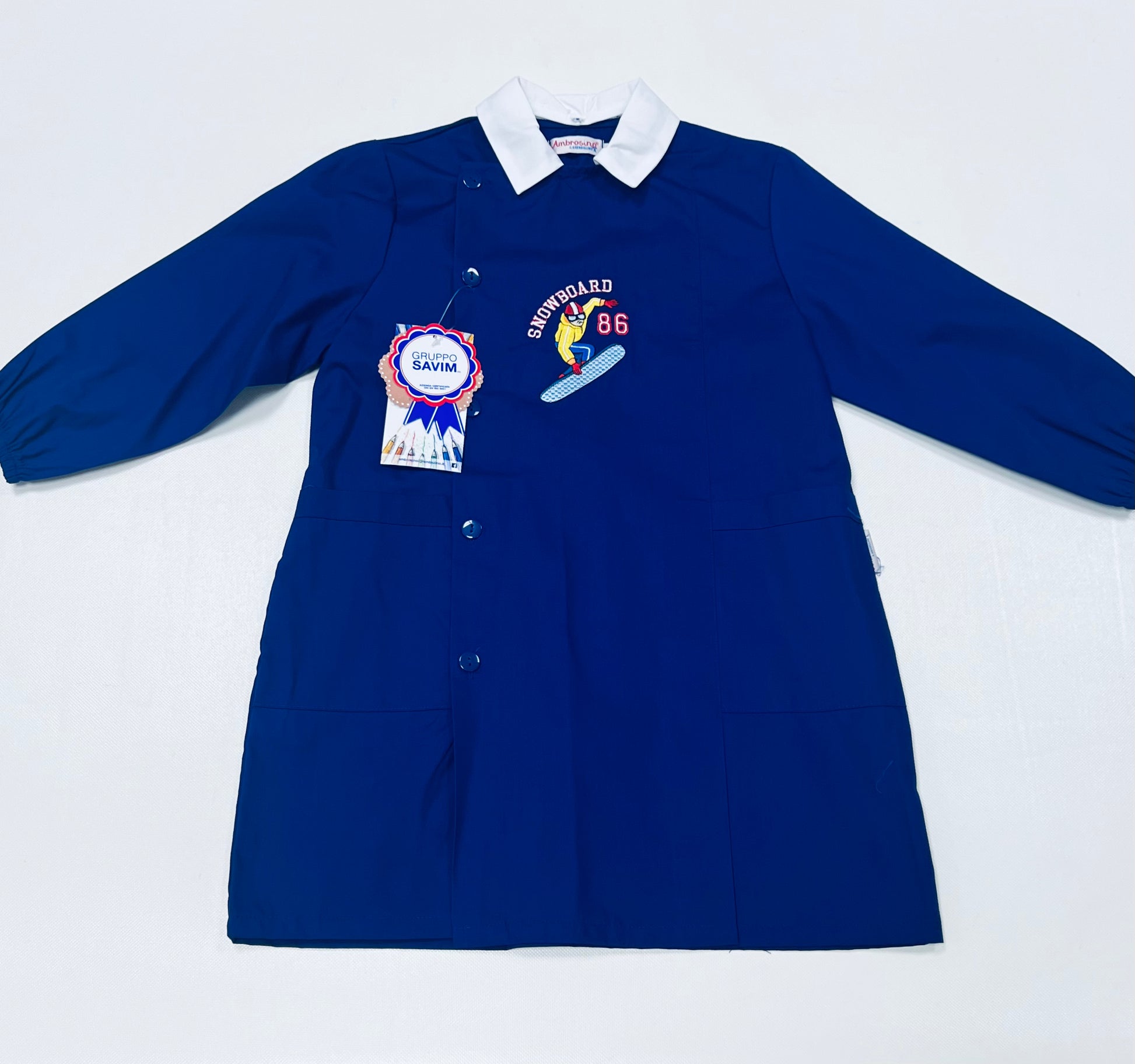 Grembiule scuola elementare bambino Ambrosino Made in Italy ricamo Snowboard Q206