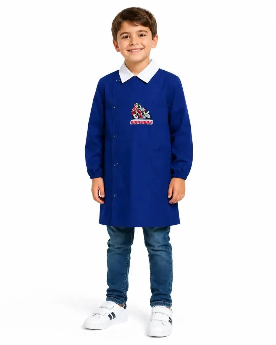 Grembiule scuola elementare bambino Ambrosino Made in Italy ricamo Superbike R209
