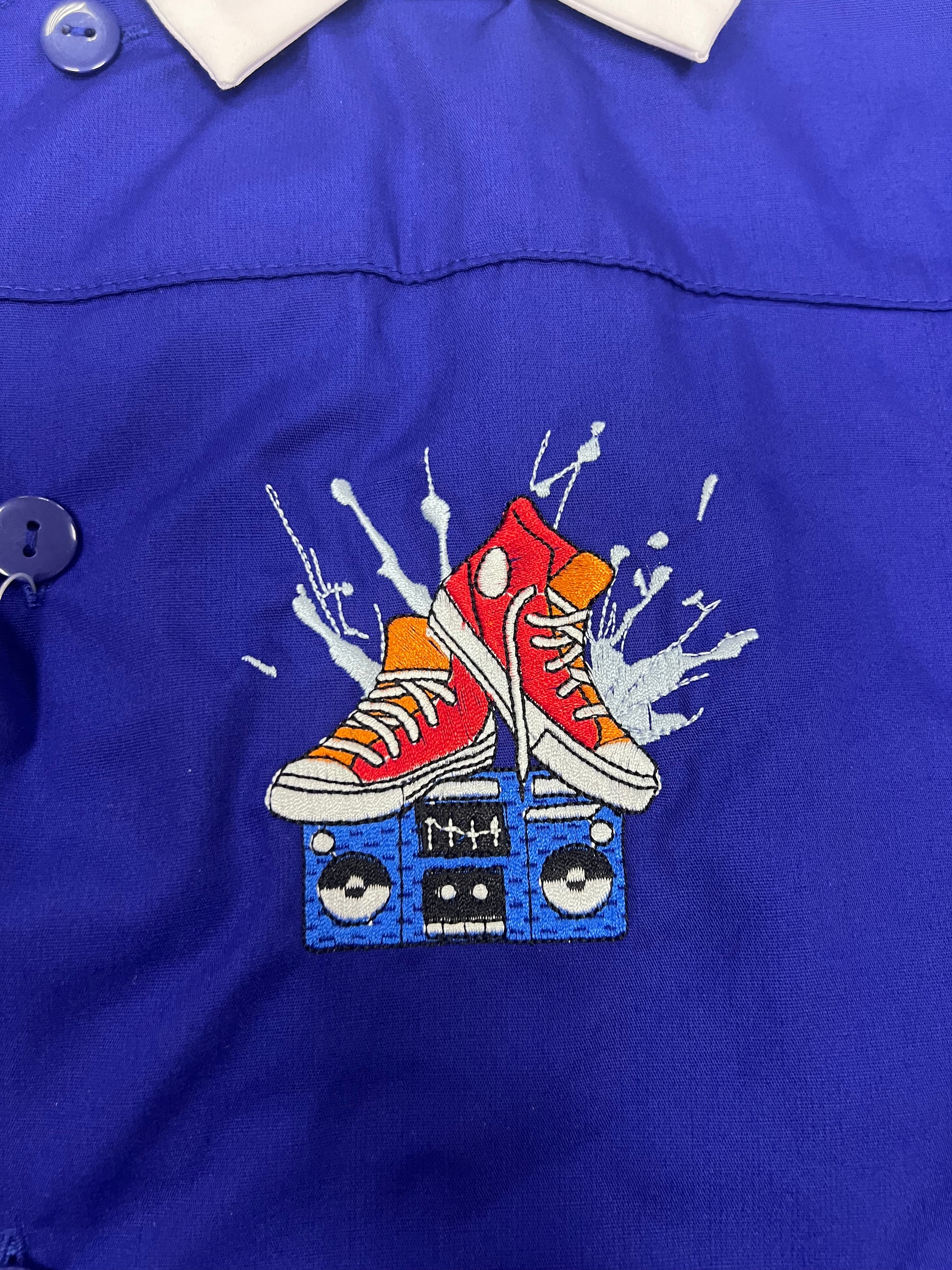 Grembiule scuola elementare bambino blu Ambrosino Made in Italy ricamo Sneaker S205