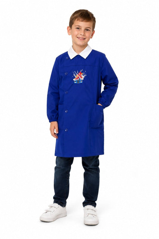 Grembiule scuola elementare bambino blu Ambrosino Made in Italy ricamo Sneaker S205
