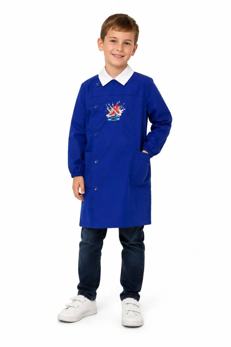 Grembiule scuola elementare bambino blu Ambrosino Made in Italy ricamo Sneaker S205