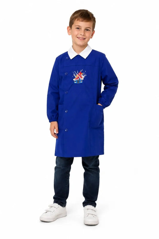 Grembiule scuola elementare bambino blu Ambrosino Made in Italy ricamo Sneaker S205