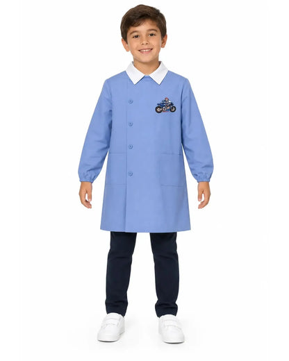 Grembiule scuola elementare bambino celeste con abbottonatura laterale Moto MN906
