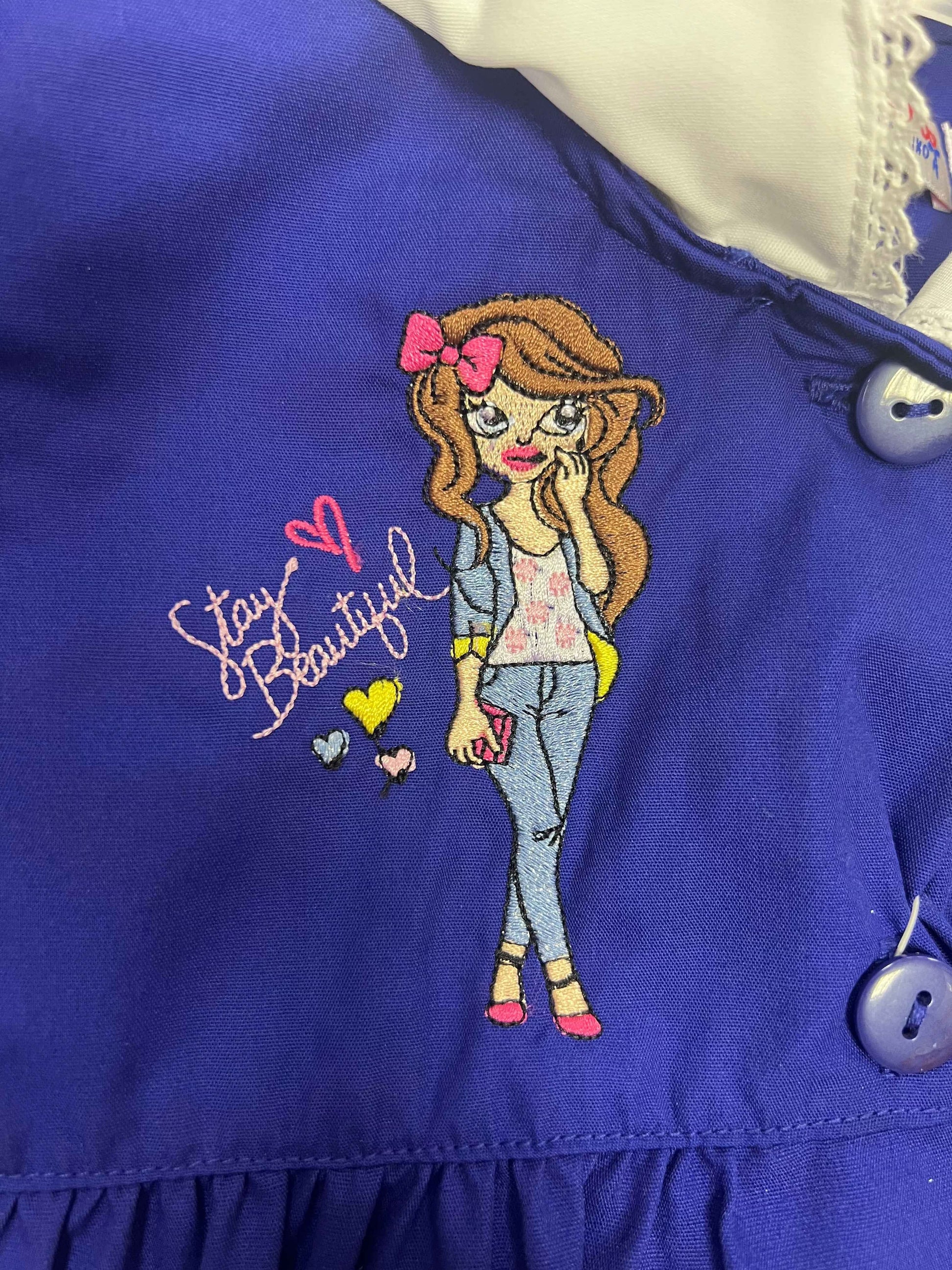 Grembiule scuola elementare blu bambina Ambrosino Made in Italy ricamo Beautiful S101