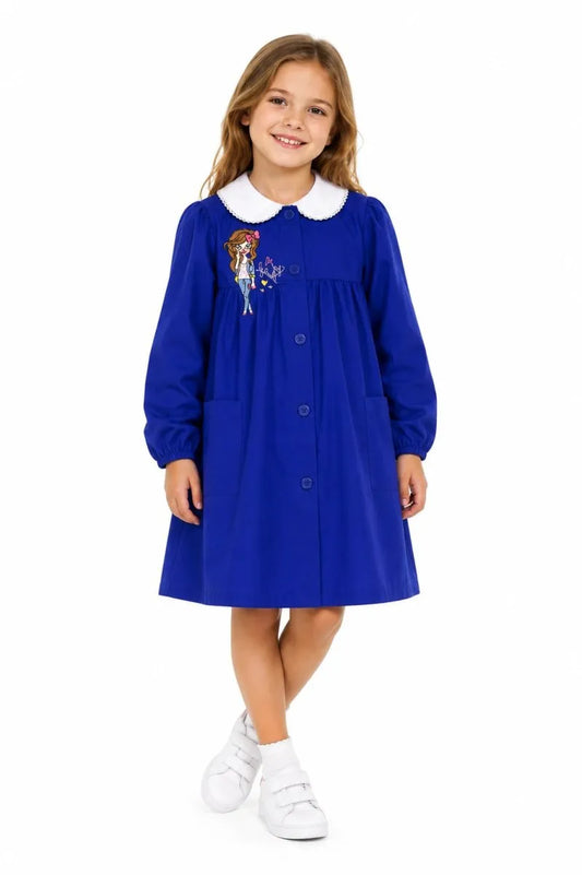 Grembiule scuola elementare blu bambina Ambrosino Made in Italy ricamo Beautiful S101