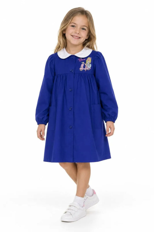 Grembiule scuola elementare blu bambina Ambrosino Made in Italy ricamo Diva S102