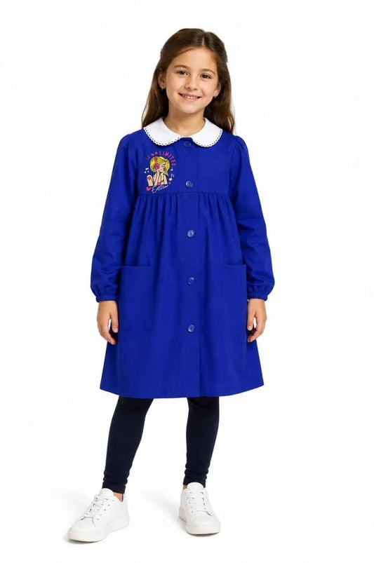Grembiule scuola elementare blu bambina Ambrosino Made in Italy ricamo Limited Edition S104