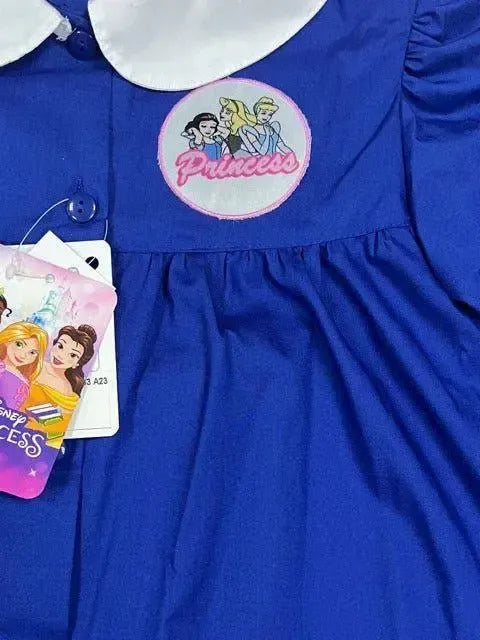 Grembiule scuola elementare blu bambina Disney ricamo Principesse Made in Italy G203
