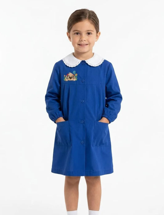 Grembiule scuola elementare blu bambina Siggi Made in Italy ricamo Cagnolino 4364