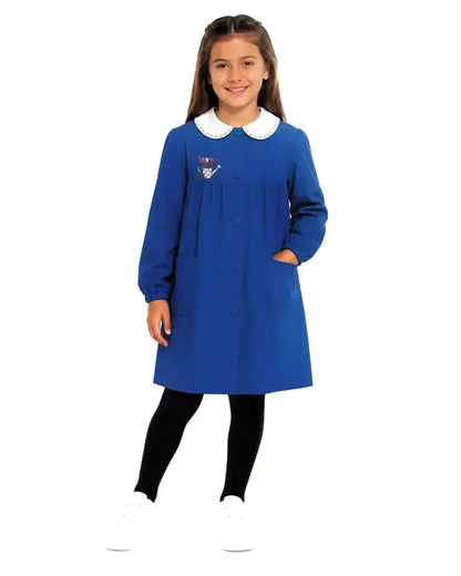 Grembiule scuola elementare blu bambina Siggi Made in Italy ricamo Fiori 4217