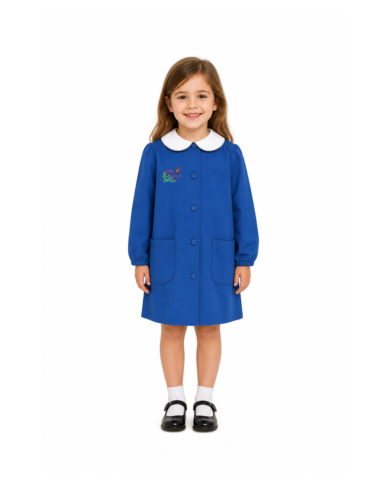 Grembiule scuola elementare blu bambina Siggi Made in Italy ricamo Hello Friend 4061