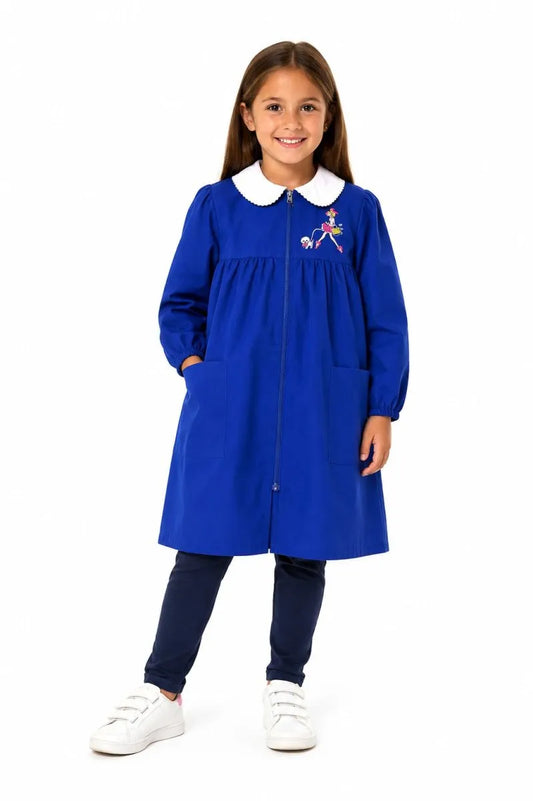 Grembiule scuola elementare blu bambina con zip Ambrosino Made in Italy ricamo Shopping S110