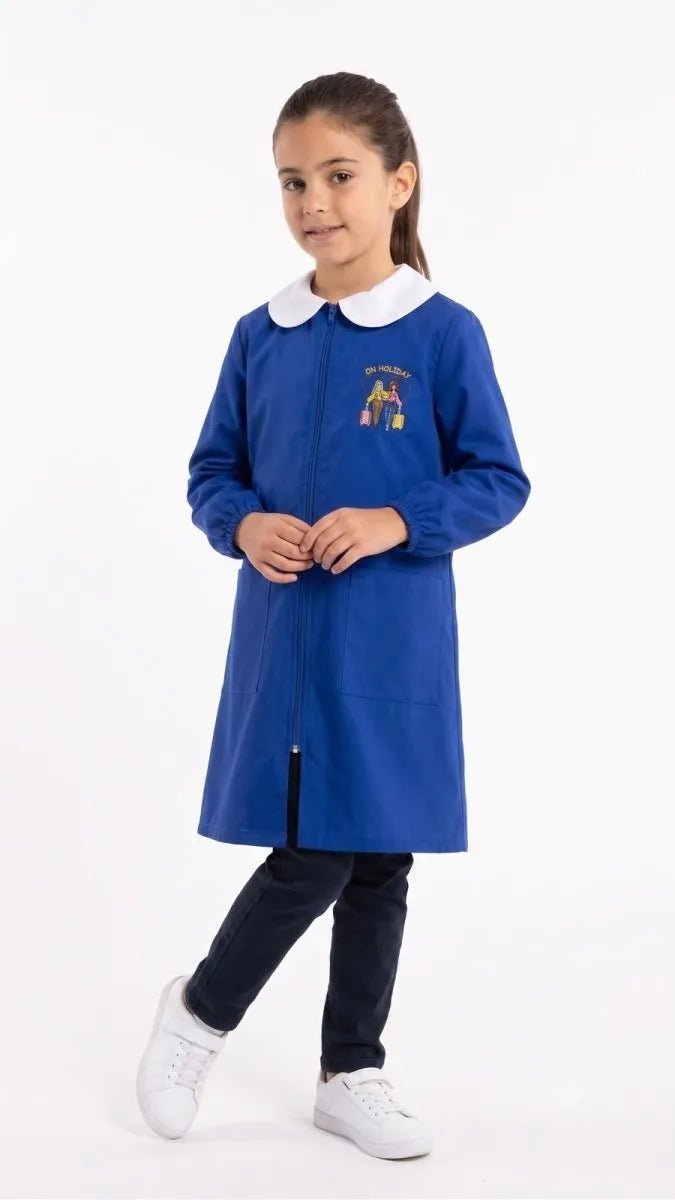 Grembiule scuola elementare blu bambina con zip Nazareno Gabrielli Made in Italy Holiday 0851A26