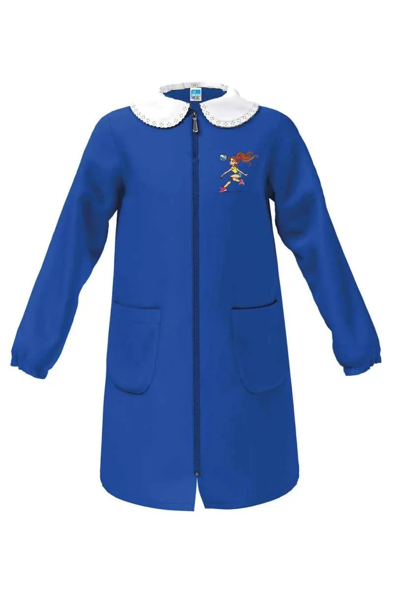 Grembiule scuola elementare blu bambina con zip Siggi Made in Italy ricamo Pallavolo 4374