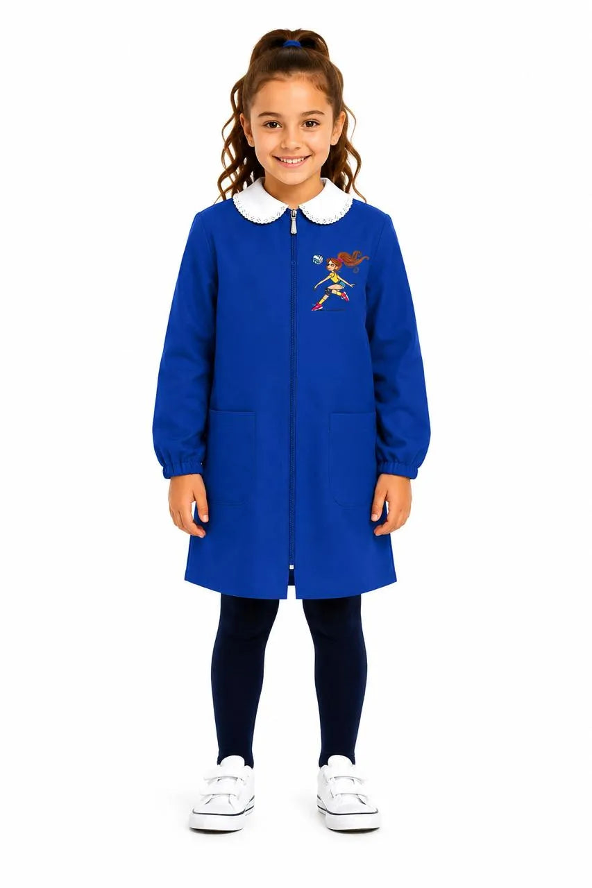 Grembiule scuola elementare blu bambina con zip Siggi Made in Italy ricamo Pallavolo 4374