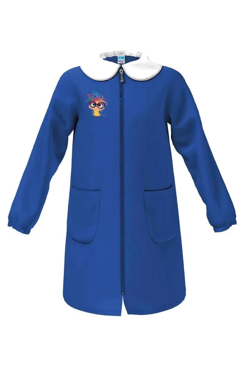 Grembiule scuola elementare blu bambina con zip Siggi Made in Italy ricamo Uccellino Arcobaleno 4373
