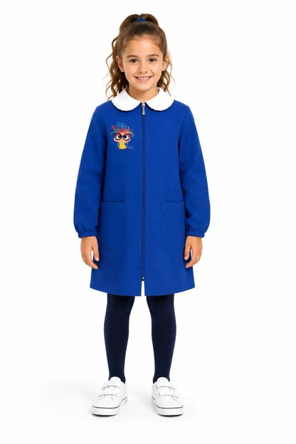 Grembiule scuola elementare blu bambina con zip Siggi Made in Italy ricamo Uccellino Arcobaleno 4373