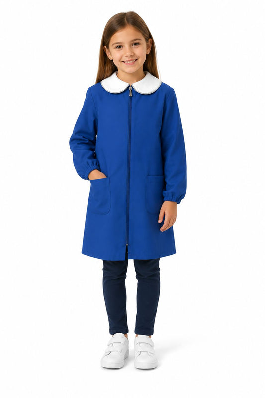 Grembiule scuola elementare blu bambina con zip Siggi Made in Italy senza ricamo 1969