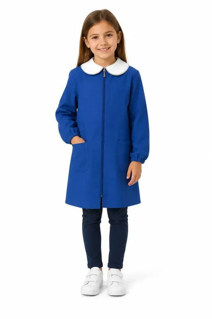 Grembiule scuola elementare blu bambina con zip Siggi Made in Italy senza ricamo 1969