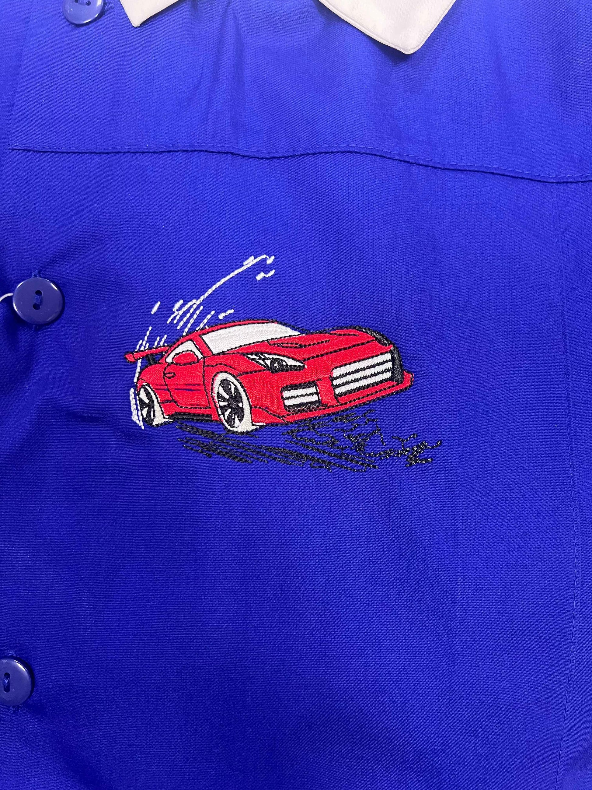 Grembiule scuola elementare blu bambino Ambrosino Made in Italy ricamo Car S204